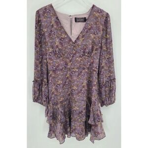 Babydoll Fairy Boho Dress Women Medium Birds Sheer Smocked Ruffle Coquette Lined